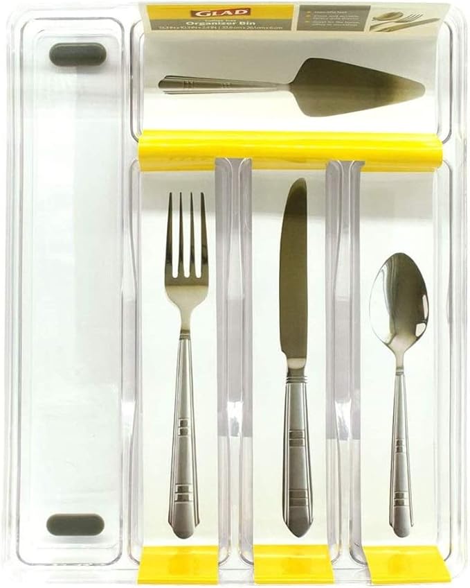 Glad Silverware Organizer Plastic Tray - Kitchen Cutlery Holder for Flatware and Utensil Drawers, Clear