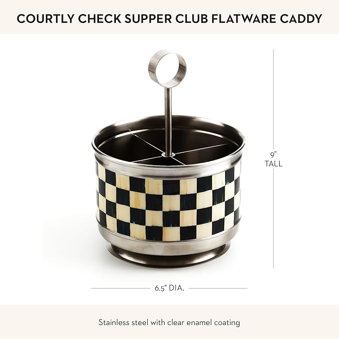 MACKENZIE-CHILDS Courtly Check Supper Club Flatware Storage Caddy, Kitchen Utensil Organizer for Silverware and Napkins