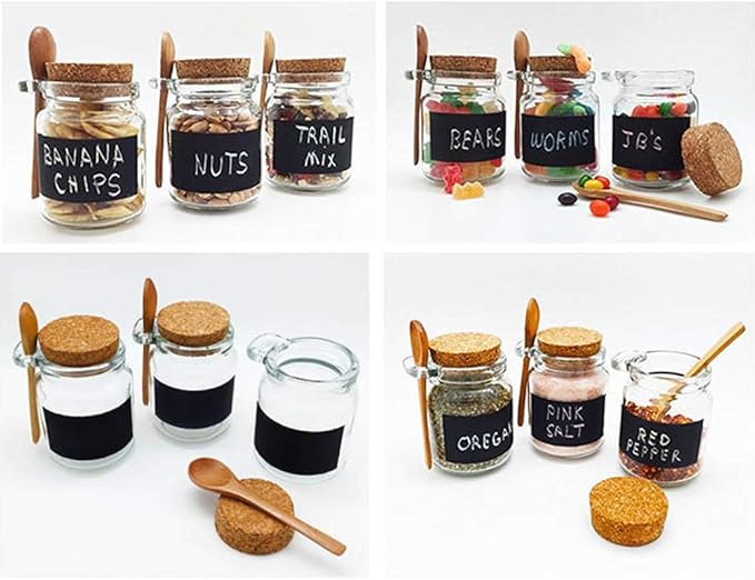 1Pcs 250ml/8.5oz Empty Clear Glass Jam Jar with Cork and Spoon Multipurpose Honey Candy Coffee Bath Salts Storage Canister Can Pot Tin Bottle Container Crock for Item Storage