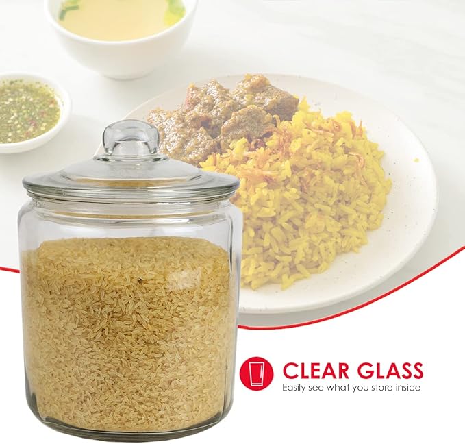Home Basics Large Kno Renaissance Collection Glass Jar Round Container with Easy Grab Knob Handles (Clear) for Kitchen, Bathroom, Laundry, Craft, Office