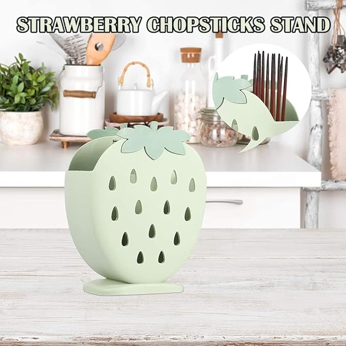 AKOAK 1 Pack Strawberry Chopsticks Stand, Cutlery Storage Box, Suitable for Storing Spoons, Chopsticks, Spoons, Knives and Other Kitchen Utensils (Light Blue)