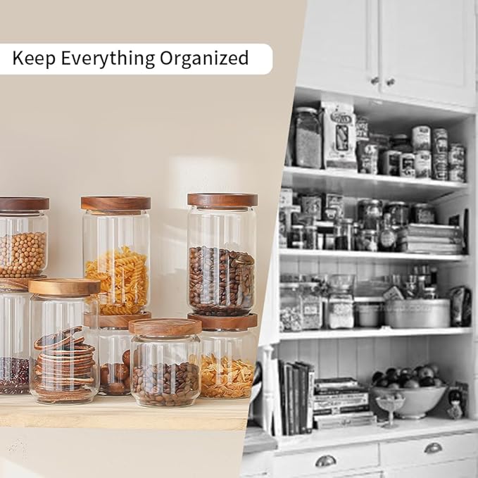 25 OZ Glass Jars 6 Pack with 112 Labels, Clear Glass Storage Containers Food Canisters with Wood Lids