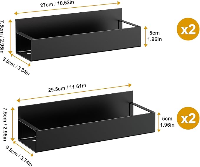 4 Pack Moveable Fridge Magnetic Spice Racks,Metal Black