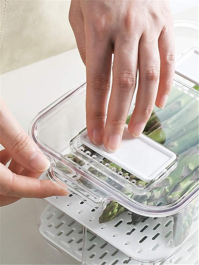 Fridge Food Storage Bin Containers Produce Saver, Stackable Freezer Bins Fresh Keeper Food Storage Containers for Fridge Freezer Cabinet Kitchen Organization, Set of 2