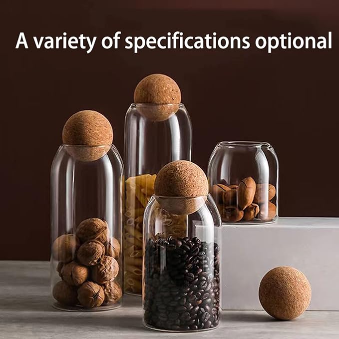 1200ML/40Oz Clear Glass Bottles, Glass Food Storage Containers with Airtight Round Cork, Decorative Sealed Jar Organizer Holder with Wooden Lid for Candy, Cookie, Nut, Spice, Tea, Coffee Bean