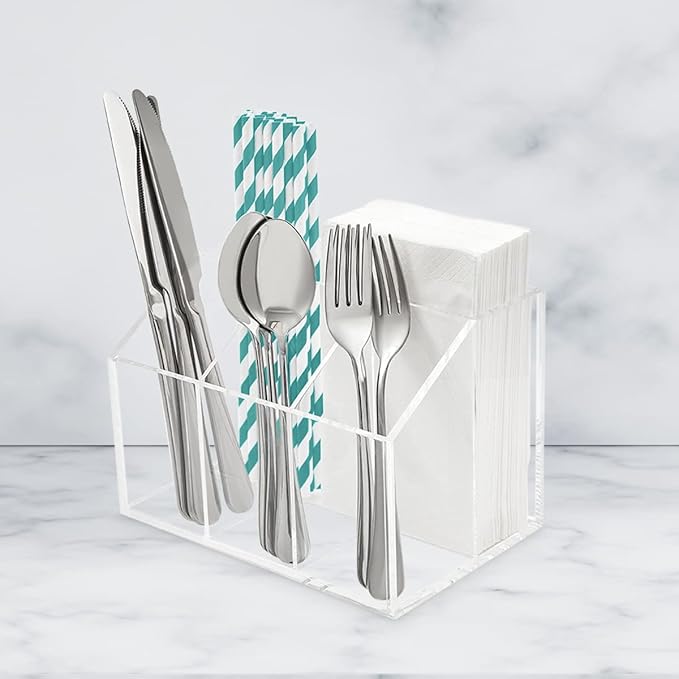 Utensil Holder Silverware Caddy Countertop Cutlery Organizer For Napkins Flatware Spoon Fork Knife Plastic Acrylic