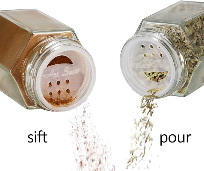 Art Secret 16-Pack Magnetic Hexagon Glass Spice Jars with 394pcs Labels, Shaker Lids and Stainless Wall-Plate (3 oz)