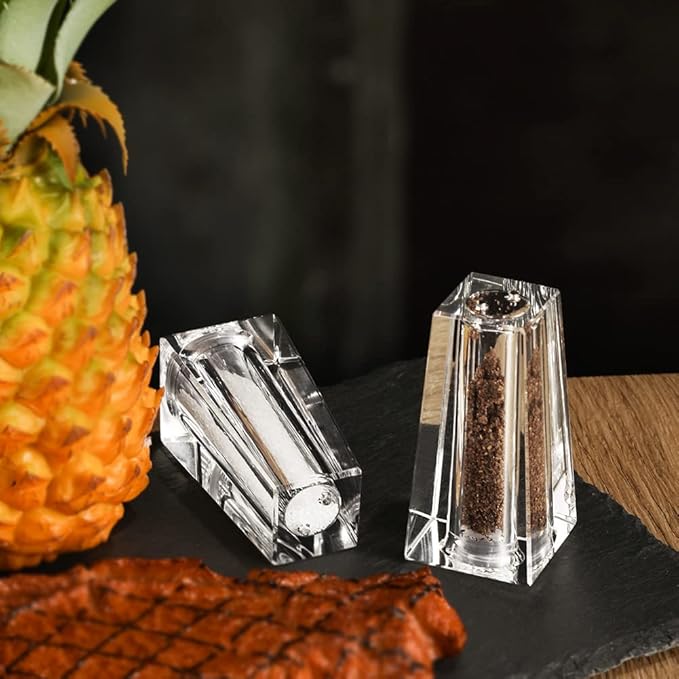 Set of 2 Salt and Pepper Shakers Refillable Crystal Seasoning Bottle for Salt, Black and White Pepper, Spice Jars, Farmhouse Salt,Clear to Know When to Fill, Kitchen (001)