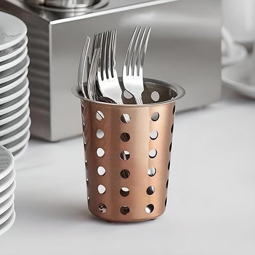 OCS Parts Stainless Steel Utensil Drying Cups | Copper | Perforated Kitchen Flatware and Silverware Holder