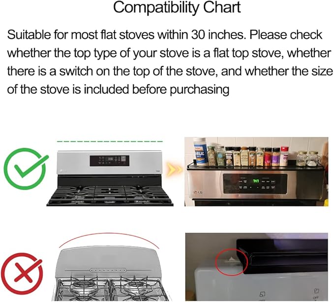 30''Stove Top Shelf for Kitchen Stove, Stainless Steel Magnetic Spice Over the Stove Rack Flat Organizer Black