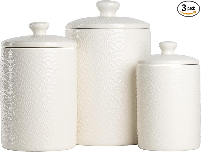 10 Strawberry Street CAN WHT Kitchen Canister Set, 3 Piece, Tide White