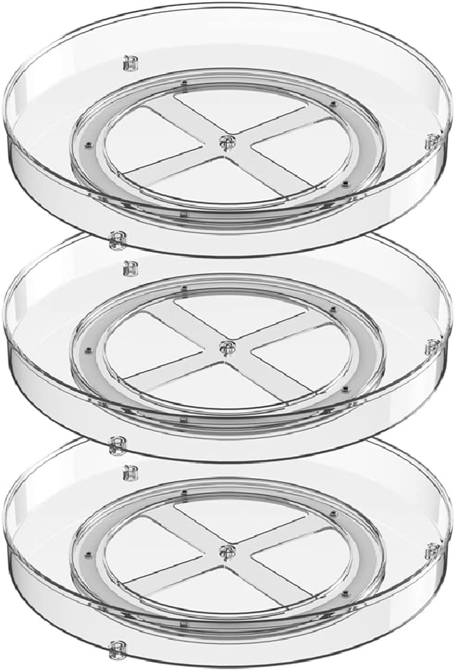 Lazy Susan Turntable Spice Rack Organizer Round Clear Food Storage Container Rotating Condiments Spinning Organizer for Kitchen, Cabinets, Pantry, Refrigerator, Countertops - Set of 3