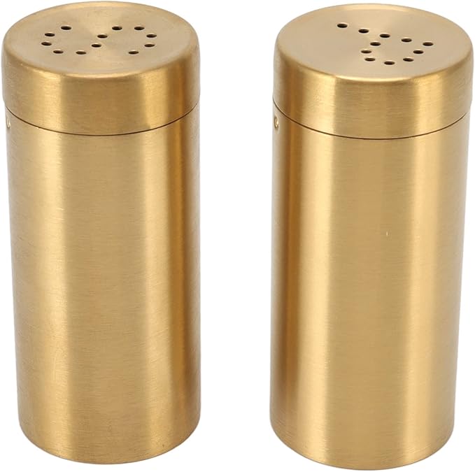 2Pack Gold Spice Jar Set, Stainless Steel, Rustproof and Screw Open Top, Ideal Seasoning Shaker Bottles for Salt, Sugar, Pepper and Paprika