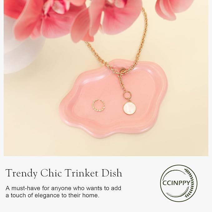Ceramic Jewelry Tray Trinket Dish, Decorative Cloud Vanity Key Tray for Women, Ring Holder Dish, Cute Jewelry Plate Bowl Room Decor Aesthetic, Pink, Medium