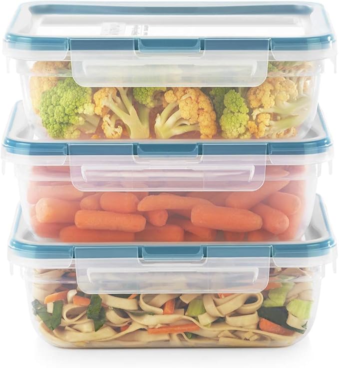 Snapware Total Solution (8.5-Cup) Plastic Food Storage Containers Set, Leakproof & Airtight Locking Lids Rectangular Tupperware, Non-Toxic BPA-Free Lids, Microwave Dishwasher Freezer Safe (Pack of 6)