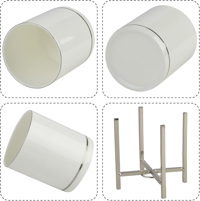 Farmhouse Flatware Holder for Dinner Table, Kitchen Holder for Serving Utensils, Decorative Cutlery Utensil Holder for Kitchen or Parties, Cup with Silver Trim, 1 Pcs
