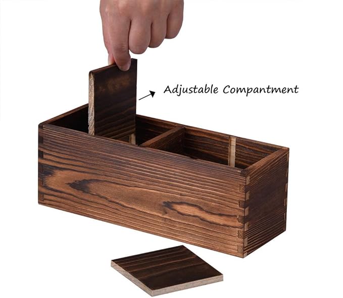 Wooden Silverware Caddy, Kitchen Utensil Holder with 4 Adjustable Compartments, Silverware Storage Kitchen Flatware Caddy