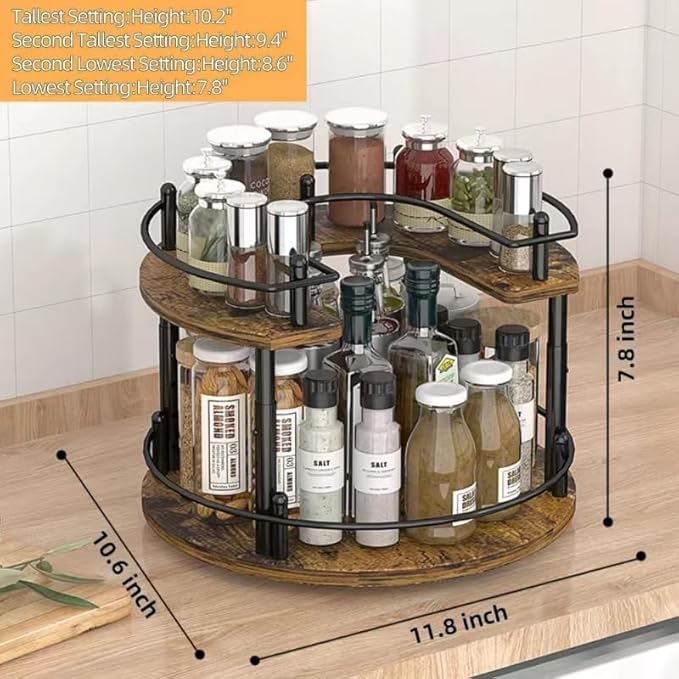 Lazy Susan Spice Rack Organizer - Rotating Turntable Height Adjustable for Kitchen Countertop Cabinet Pantry Seasoning Storage