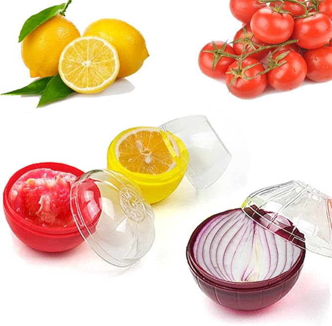 Fruit and Vegetable Storage Containers for Fridge 4 Piece Set, Onion, Lemon, Tomato and Avocado Saver/Holder/Keeper