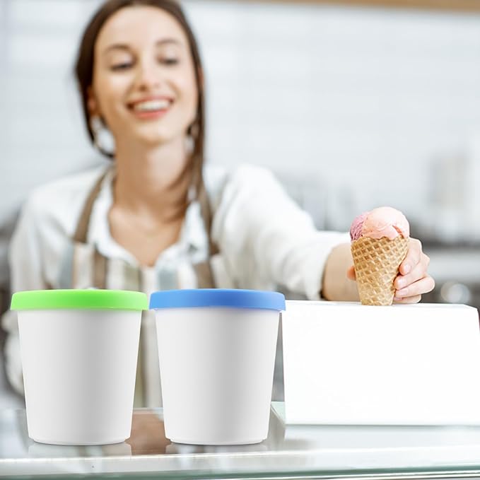Uiifan 8 Pcs 1 Qt Ice Cream Containers for Homemade Ice Cream Reusable Ice Cream Storage Containers with Silicone Lids for Freezer, Freezer Containers Tubs for Ice Cream Sorbet and Gelato Storage
