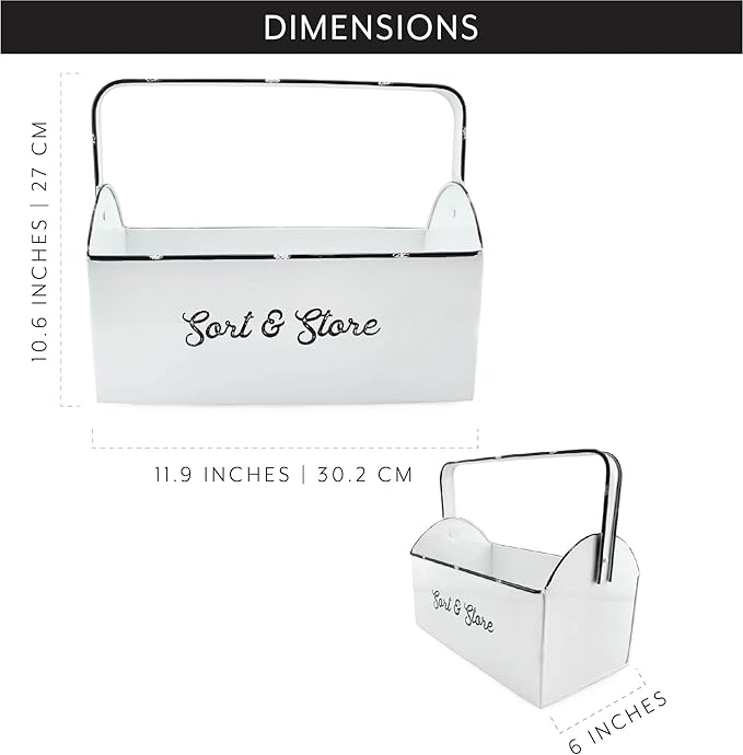 AuldHome Design Enamelware Rustic Caddy w/Handle, Distressed White Farmhouse Sort and Store Carryall