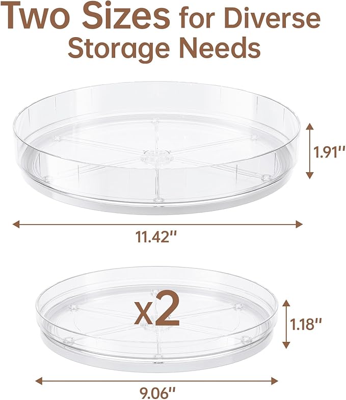 LAMU 3 Pack Lazy Susan Organizer, Clear Lazy Susan Turntable for Cabinet, Pantry Lazy Susan Organizer, Lazy Susan Spice Rack for Refrigerator or Table Top, 1×11.4" + 2×9"