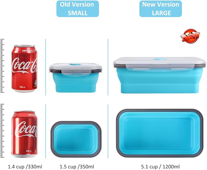 Collapsible Food Storage Containers with Airtight Lid & Air Vent, 40.5 oz, Kitchen Stacking Silicone Collapsible Meal Prep Container Set for Leftover, Microwave Freezer Dishwasher Safe, Blue, Set of 4
