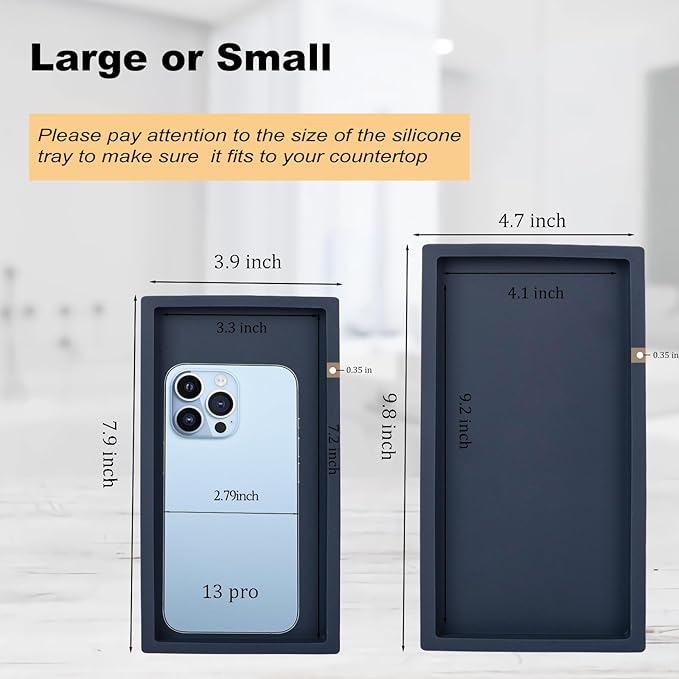 Small Silicone Bathroom Vanity Tray Rectangle Soap and Sponge Holder Kitchen Sink Organizer for Scrubber, Lotion Bottles, Perfume, Jewelry, Candle, Key Trinket Ring, Dark Blue