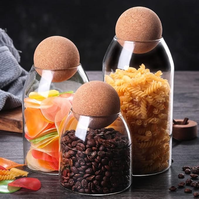 Glass Jars with Cork Lids, Candy Jar with Lid, Coffee jar for Counter, Cookie Jar with Airtight Lids, Clear Glass Jar for Candy, Tea, Coffee Bean, Sugar, Spices, Apothecary etc (700ml/24oz)