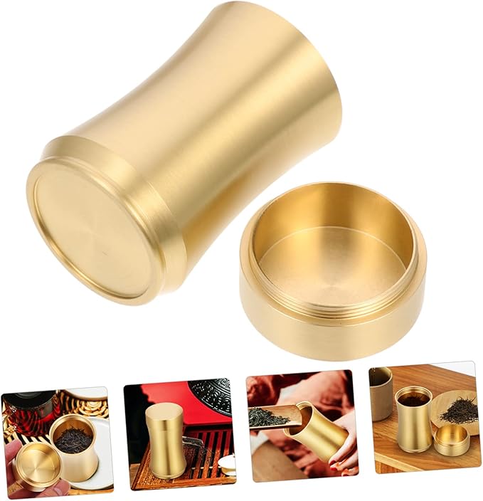 Zerodeko Tea Pot Copper Craft Coffee Bean Storage Tea Coffee Sugar Storage Container Delicate Storage Holder Delicate Tea Leaf Organizer Sealed Tin Cans Food Travel Portable Brass