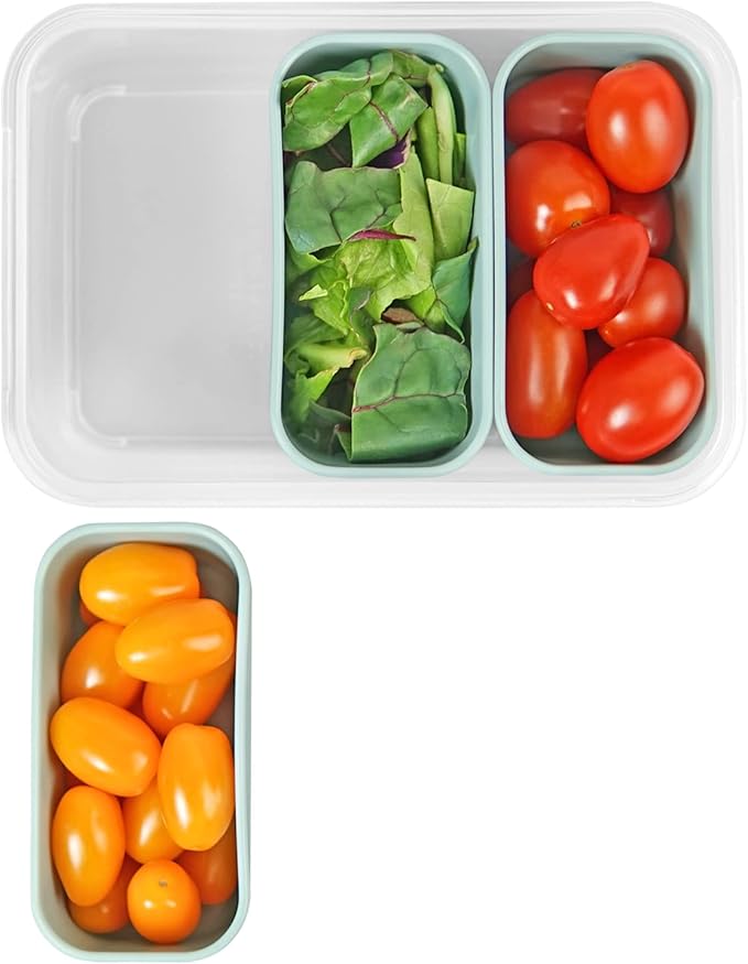 carrotez Food Storage Containers with 3 Removable Compartments, Food Prep Container with Airtight Lids, Portion Control Container, Microwave Safe, Reusable, 4.64 Cup (1100ml)