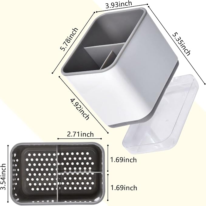 Utensil Holder Cutlery Drainer Sink Caddy, Chopsticks Holder Spoon Chopsticks Fork Drain Rack Basket Storage Holder Organizer Compartment Box (Grey)