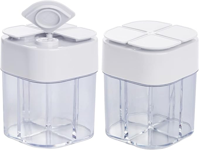 2 Pack 4 in 1 Spice Container Salt and Pepper Shaker Transparent Seasoning Shaker Can Filter Lumps Spice Jars for Home Restaurant Camping Travel Cooking BBQ (White)