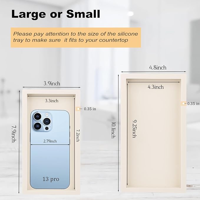 Bathroom Tray, Small Vanity Tray Silicone Soap Dish Sponge Holder Kitchen Sink Organizer Bathroom Accessories for Countertop, Toilet, Shower - Beige