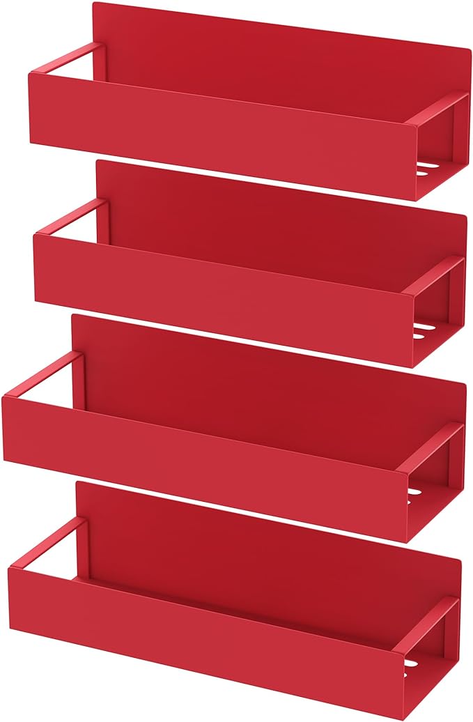 4 Pack Magnetic Spice Storage Rack Organizer for Refrigerator and Oven, Red Fridge Organizers and Storage