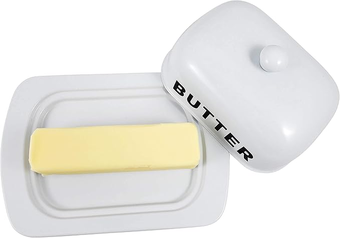 Metal Storage Canisters and Containers for Home and Kitchen Organization, Function, and Decor (White Butter Dish)
