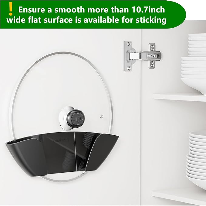 Pot Lid Organizer - 2 Pack Universal Pan Lid Holder, Self Adhesive, Wall Mount, Cabinet Door Top Storage Rack, Fits 6" to 13"