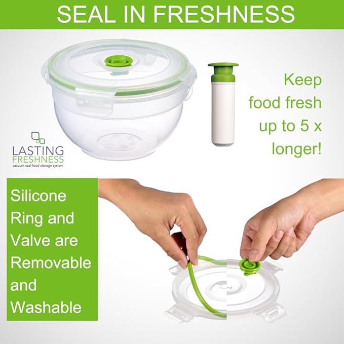 11 piece Vacuum Seal Food Storage Containers with Vacuum Pump, Airtight and Leak Proof, Vacuum Sealed Food Storage Containers, Meal Prep Containers, Keep Food Fresh up to 5 X Longer