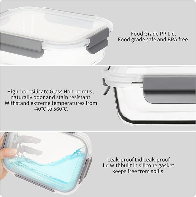 10 Pack Glass Meal Prep Containers, Glass Food Storage Containers with Lids Airtight, Glass Storage Container Set with Lid for Food, Bpa-free, Leak-proof, Microwave Oven Freezer Dishwasher Safe