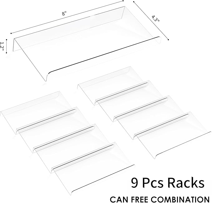 Spice Drawer Organizer, 9 Pcs Clear Acrylic In Drawer Seasoning Jars Rack, Expandable From 8" to 24" Kitchen Cabinets/Countertop Drawer Spice Rack Tray (Fit Small Drawer)