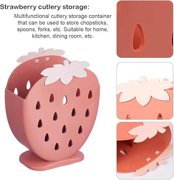 AKOAK 1 Pack Strawberry Chopsticks Stand, Cutlery Storage Box, Suitable for Storing Spoons, Chopsticks, Spoons, Knives and Other Kitchen Utensils (Date Red)