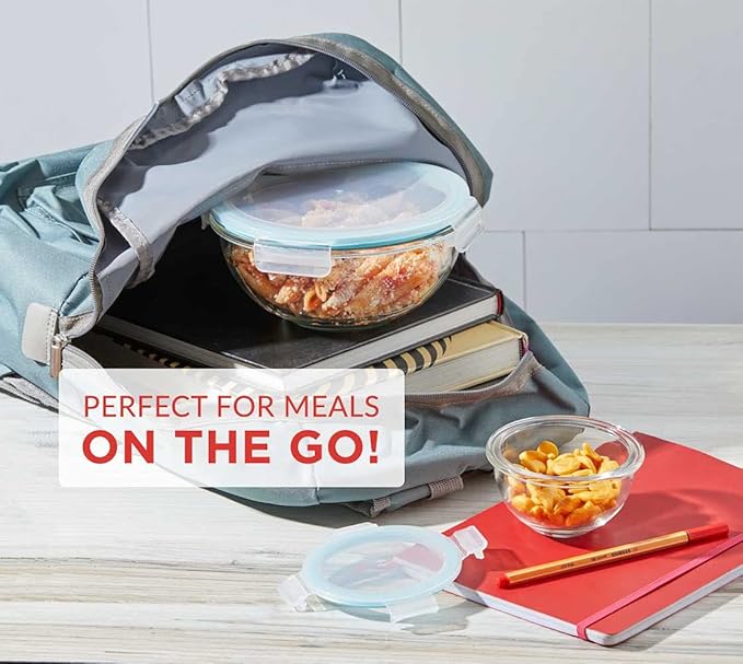 EatNeat Set of 5 Glass Food Storage Bowls with Airtight Snap Lock Lids - Salad, Mixing, Cooking, Meal Prepping & Leftover Keeping, Stackable & Nesting