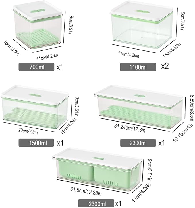Lille Home Stackable Produce Saver, Organizer Bins/Storage Containers with Removable Drain Tray, Set of Six, for Refrigerators, Cabinets, Countertops and Pantry, BPA Free (Set of Six)