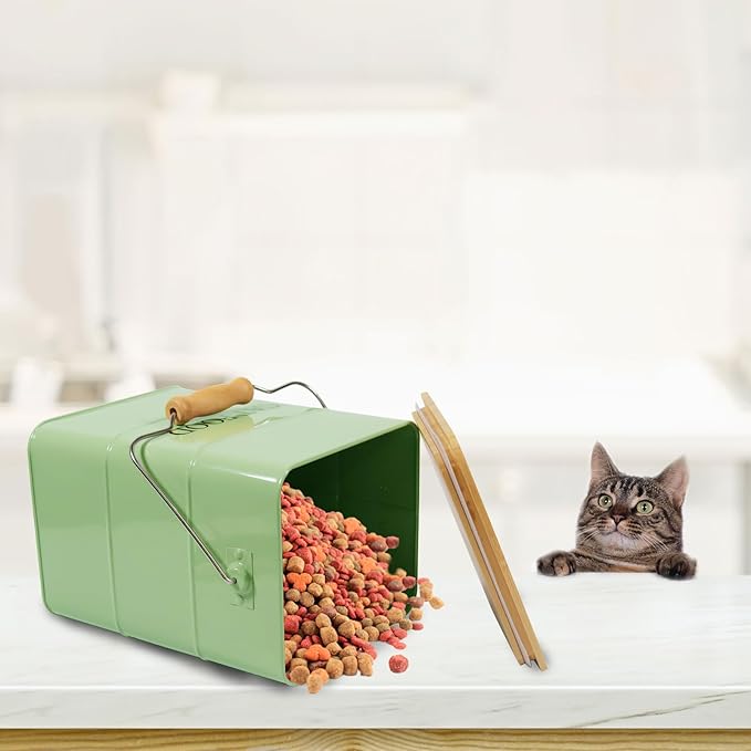 Farmhouse Cat Food Storage Container,6L Cat Food Canisters,Pet food Container Hold 5~6lbs Cat Food Treats,Airtight Cat food Storage with Lid and Scoop,Kibble Container Countertop-Green…