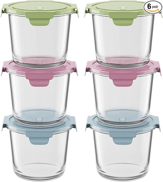 12 PCS Glass Meal Prep Containers with Lids, Airtight 3 Cup Glass Storage Containers Set, Heat-Resistant BPA-Free Glass Containers for Soup Leftover, Microwave, Dishwasher, and Freezer Safe (6 Packs)