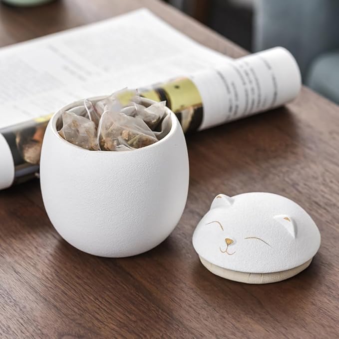 Luxshiny Cat Ceramic Mini Tea Kettle & Sugar Coffee Mugs - 160ml Multi-function Decorative Storage Jar