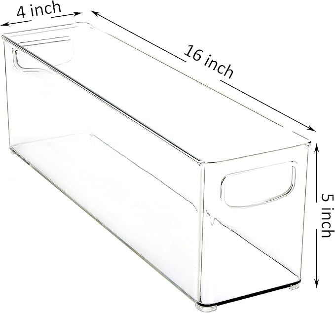 Youngever 2 Pack Stackable Plastic Storage Organizer Container Bin, Stackable Storage Bins with Handler for Refrigerator, Pantry (16" x 4" x 5")