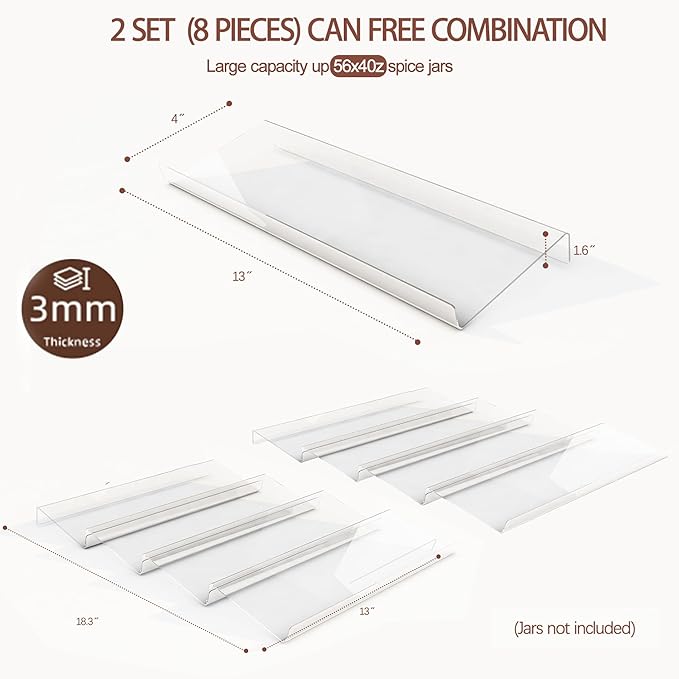 Drawer Organizer Set,4 Tier- 8 Pack Acrylic Seasoning Organizer, Kitchen Organizers and Storage, Makeup Organizer,Expandable From 13'' to 26'' Trays with Angled Dividers for Vanity Drawer,Bathroom