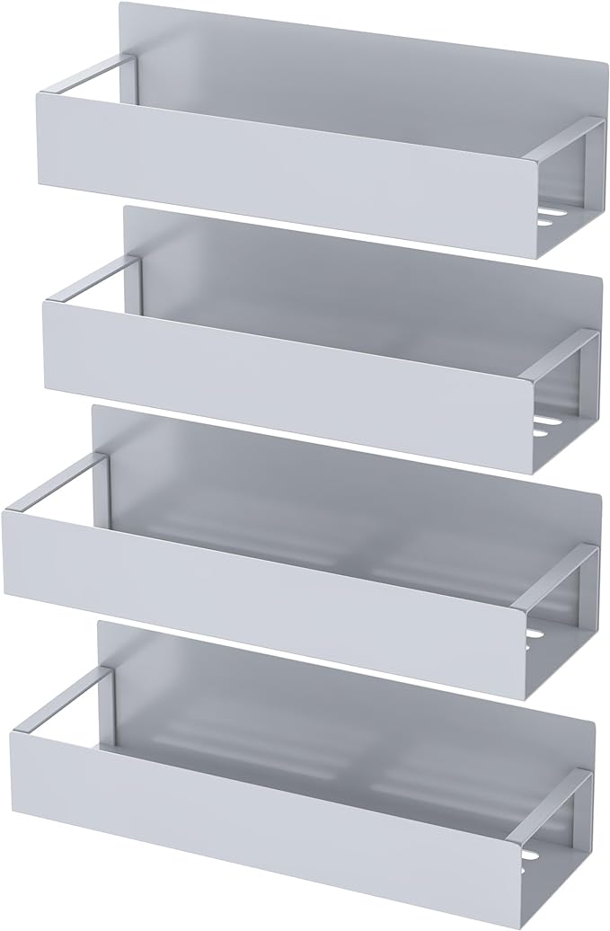 4 Pack Magnetic Spice Storage Rack Organizer for Refrigerator and Oven, Gray Fridge Organizers and Storage