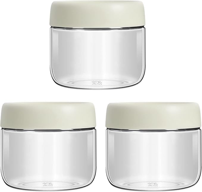3-pack 9.8oz Glass jars with Airtight Lids, Overnight Oats Containers with Lids, Wide mouth Mason Salad jars, Glass Food Storage Containers for Snacks Sugar Yogurt Chia Pudding (Ash white)